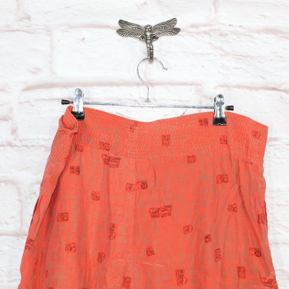 Out Of The Blue Orange Printed Silk High Waist Flowy Shorts Size Small - Picture 6 of 8